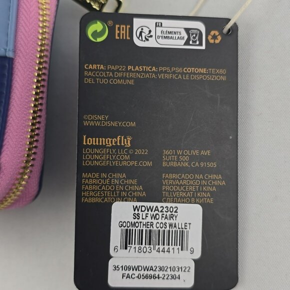 NWT Loungefly x Disney Fairy Godmother Zip Around Wallet Blue Pink Faux Leather - Picture 11 of 13